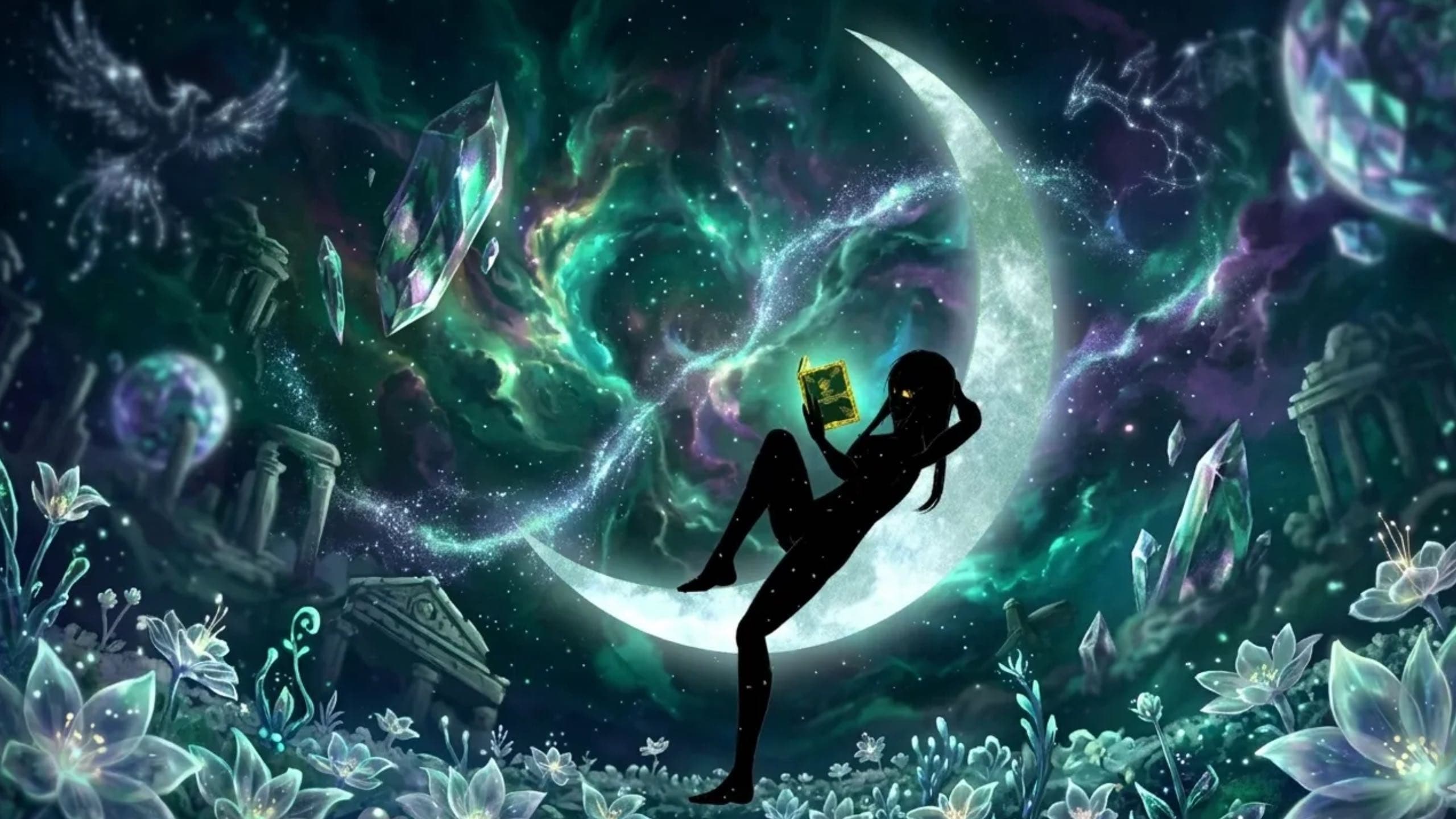 Dunken sitting on the moon reading a book